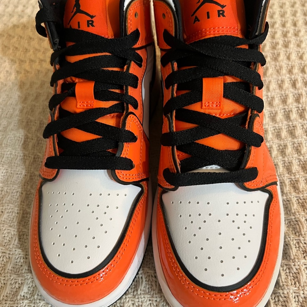 Nike Air Jordan Kids Sneakers - Orange, Black, and White - Size 4Y